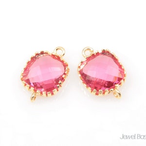 2pcs - Ruby color Glass and Gold Framed Connector / ruby / red / fuchsia / 16k gold plating / glass / 8mm x 12mm / SREG004-C