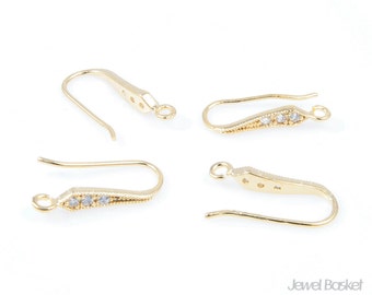 PG008-E (4pcs) / Gold Earhook with Cubic / 7mm x 11mm