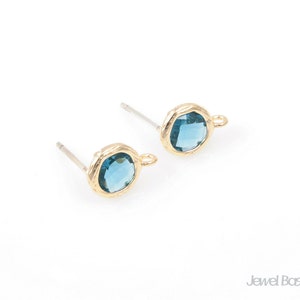 2pcs - PMBG010-E/ Montana Blue Color Glass Gold Earring / 7mm x 10mm