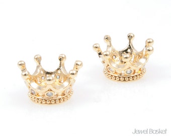 CG027-B (2pcs) / Cubic in Crown Bead in Gold / 6mm x 10mm (Small Size)