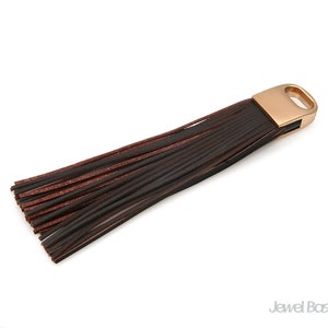 Chocolate Color Leather Tassel with Brown Gold Cap / 15mm x 98mm / ECEG006-P (1pcs)