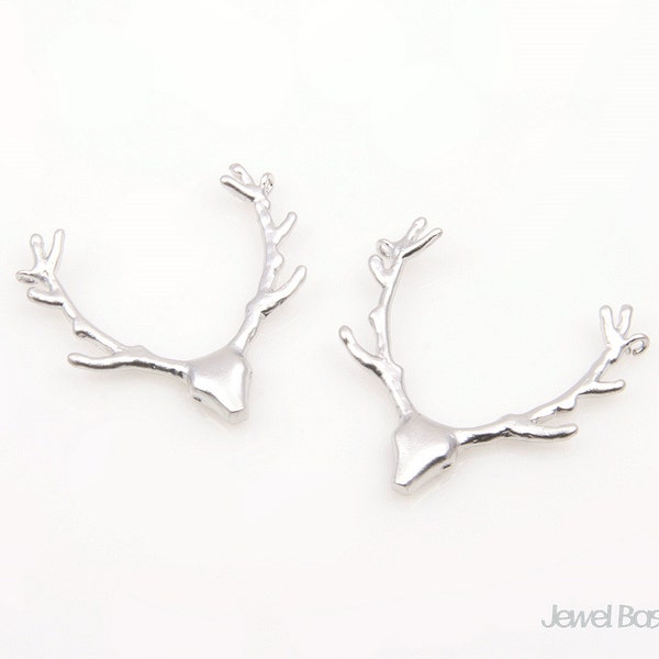 Deer Pendant in Matte Rhodium - 2pcs Antler Pendants / 22mm x 22mm / BMS165-P