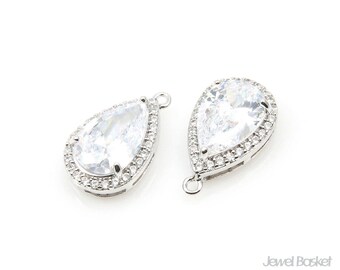 Colgante cúbico en forma de lágrima en rodio con 27 circonitas subcúbicas / Joya de boda / Dama de honor / 11,0 mm x 18,5 mm / CRH063-P (2 piezas)