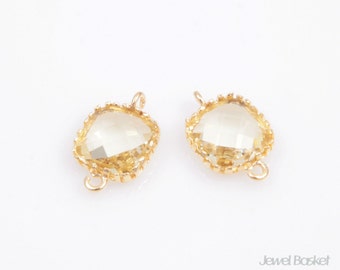 2pcs - Jonquil color and Gold Framed Glass Connector / jonquil / yellow / lemon / 16k gold plating / glass / 8 x12mm / SJQG004-C