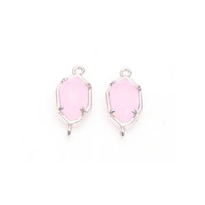 2 Stück - Ice Pink Farbe und rhodinierter Glas Verbinder / pink / rhodiniert / Glas / Anhänger / 7mm x 15mm / SPKS115-C