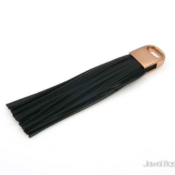 Black Color Leather Tassel with Gold Cap / 15mm x 98mm / EBLG006-P (1pcs)