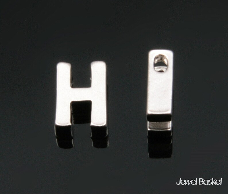 Brass Beads Matte Rhodium Upper Case Alphabet Capital Letter - 4.8mm x 7mm Alphabet Initial Letter Script BMS136-H H 2pcs