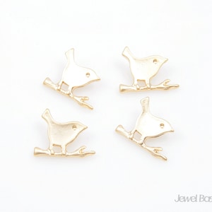Mini Bird on Twig Pendant - 4pcs Matte Gold Bird on Twig Pendant / 12 x 9mm / BMG077-P