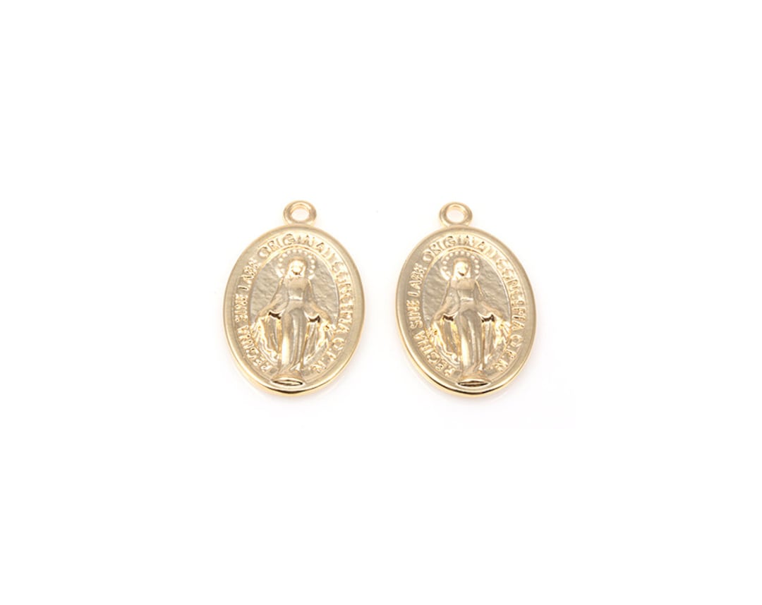2pcs - Virgin Mary Oval Pendant in Gold / 16k Gold Plated / Oval ...