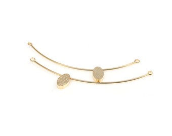 2pcs - Curved Bar Connector with Oval Bead in Polish Gold / 16K gold plated / connector / oval / ellipse / 43mm, 7 x 6mm / BG417-C