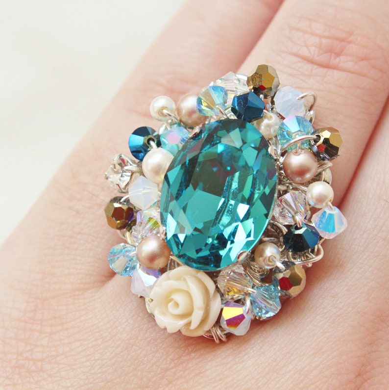 Teal Gem Statement Ring Romantic Jewelry indicolite | Etsy