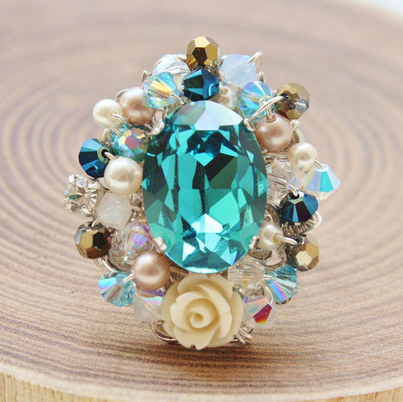 Teal Gem Statement Ring Romantic Jewelry indicolite | Etsy