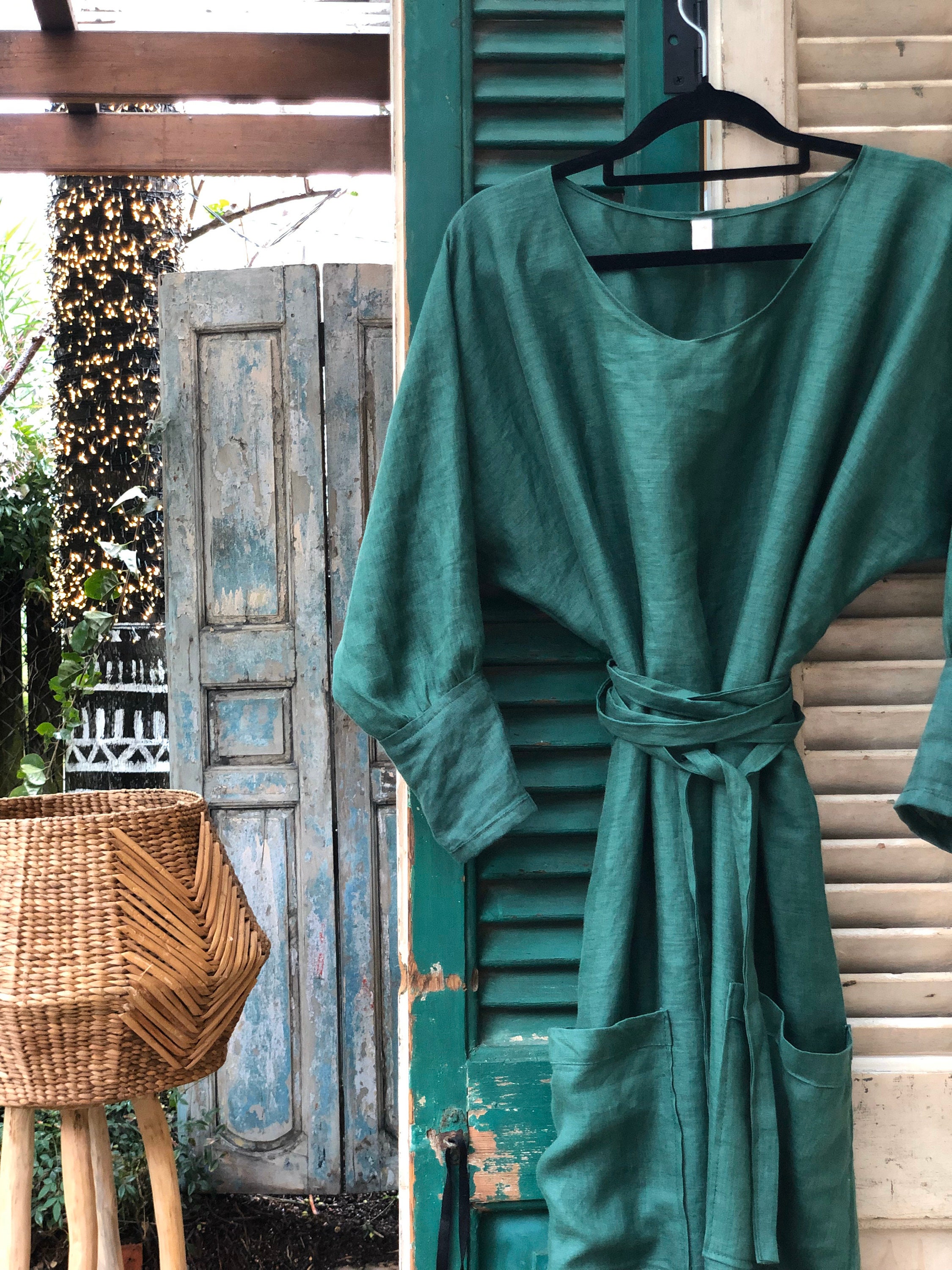 forest green linen dress