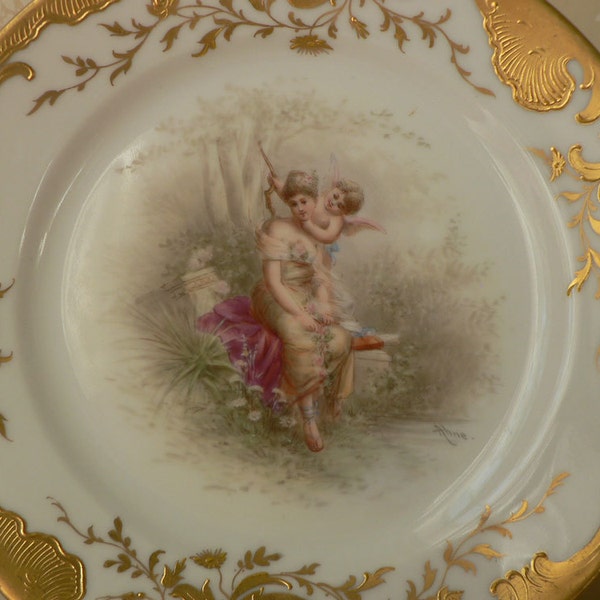 Hutschenreuther Selb Bavaria Germany Allegorical Maiden and Cherub Portrait Plate