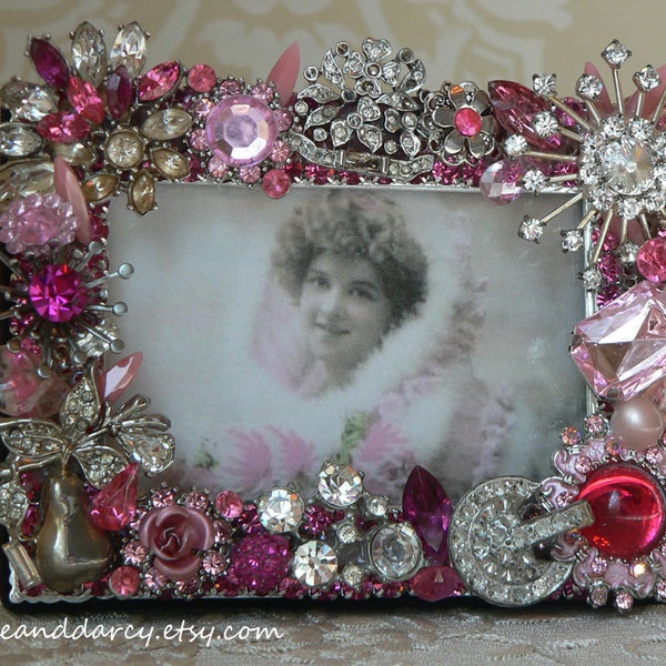 Pink Silver Vintage Jewelry Rhinestone 2 x 3 Photograph Picture Frame