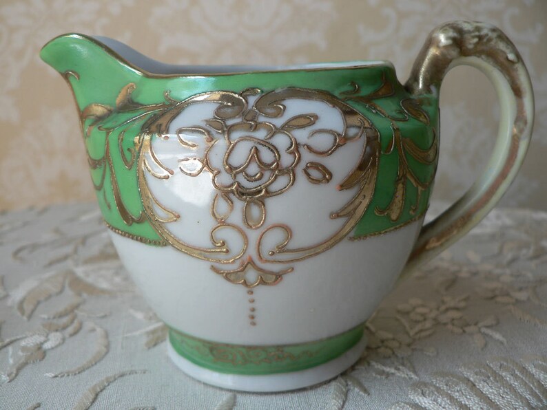 Vintage Japan Green Gold Bird Creamer and Sugar Bowl set Etsy