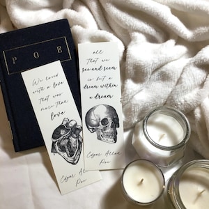 Edgar Allan Poe Poetry Bookmark Bundle - Minimalist Halloween Bookmarks - Dark Academia