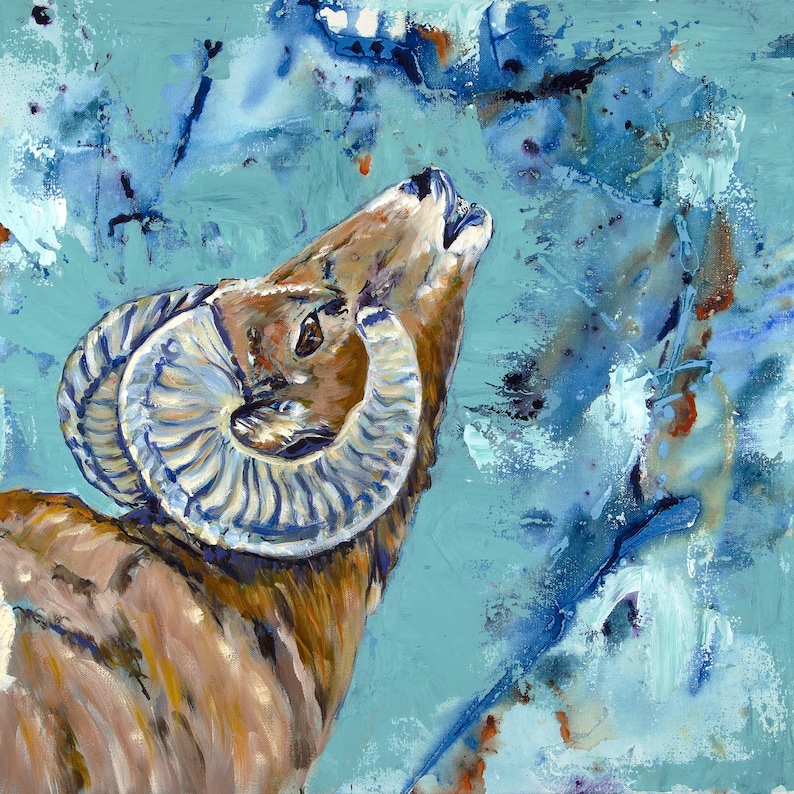 Painted Rams Head The Call — Bighorn Ram Print - Etsy