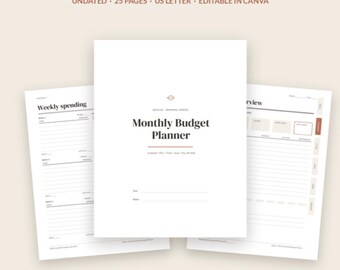 Minimal Monthly Budget Planner Printable, Undated Canva Template, Paycheck Budget, Sinking Funds, Debt Snowball, Budget Binder