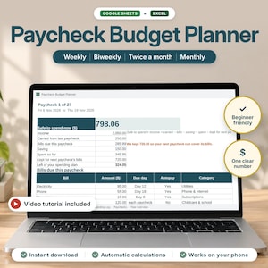 Paycheck Budget Spreadsheet, Biweekly Budget Planner for Google Sheets & Excel, Budget by Paycheck Template, Bill Tracker, Digital Download