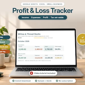 Small Business Bookkeeping Spreadsheet, Profit and Loss Template, Income and Expense Tracker for Google Sheets & Excel, Bookkeeping Template