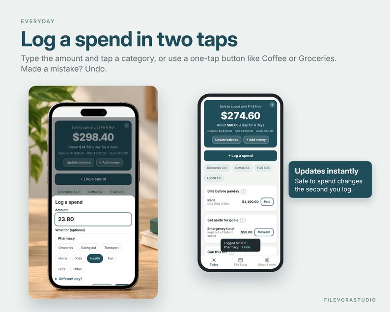 ADHD Budget Planner, Paycheck Budget Tracker App for iPhone Android, Bill Tracker, Expense Tracker, Biweekly Budget, Weekly Budget, Digital image 4