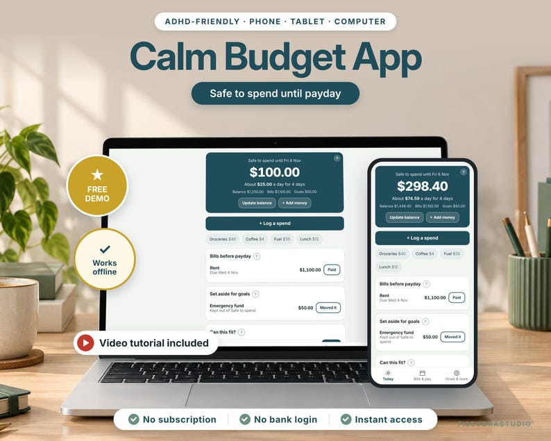 ADHD Budget Planner, Paycheck Budget Tracker App for iPhone Android, Bill Tracker, Expense Tracker, Biweekly Budget, Weekly Budget, Digital image 1