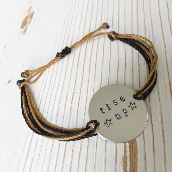 Rise Up Hamilton Hand Stamped Wax String Bracelet