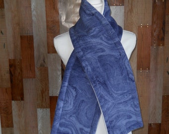 Double Layer Fleece Scarf - Violet Blue Marble Swirl/Solid White - No Fringe - Ready to Ship