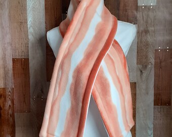 Double Layer Fleece Scarf - Orange & White Stripe/Solid White - No Fringe - Ready to Ship