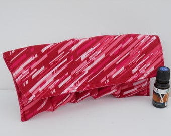 5-Pocket Essential Oil Pouch - Dusty Red Diagonal/Dusty Red Leaf - READY TO SHIP