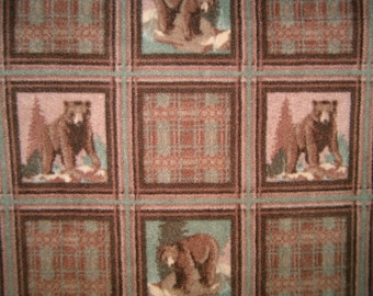 READY to SHIP - Bear and Plaid Block - Fleece Blanket (Large)