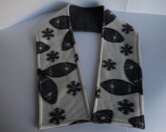 Double Layer Fleece Scarf - Snowshoes & Snowflakes/Solid Charcoal Heather - No Fringe - Ready to Ship