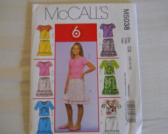 McCalls M5038 pattern - Girls Skirt, Tank Top and Shrug - UNCUT - Sizes 12,14,16