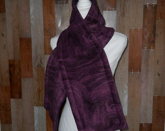 Double Layer Fleece Scarf - Dark Berry Marble Swirl/Solid Dark Violet - No Fringe - Ready to Ship