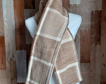 Double Layer Fleece Scarf - Earth Tone Block/Solid Light Tan - No Fringe - Ready to Ship