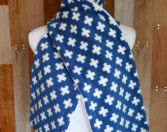 Double Layer Scarf - Navy & White Cross - No Fringe - Ready to Ship