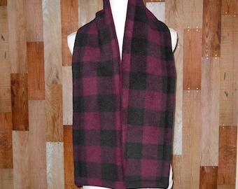 Double Layer Fleece Scarf - Violet & Black Buffalo Check/Solid Violet - No Fringe - Ready to Ship