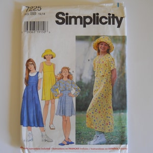 VINTAGE Simplicity 7225 pattern - Girls Dress or Jumper, Jacket and Hat - UNCUT - Size 12, 14