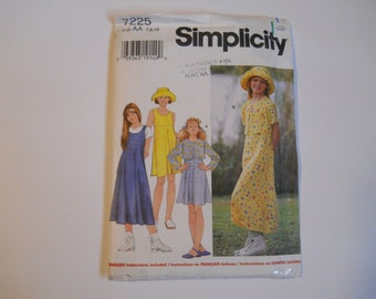 VINTAGE Simplicity 7225 pattern - Girls Dress or Jumper, Jacket and Hat - UNCUT - Sizes 7,8,10