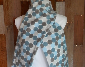 Double Layer Fleece Scarf - Blue & Gray Dots/Solid Light Blue - No Fringe - Ready to Ship