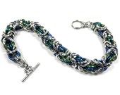 Blue green chain mail bracelet