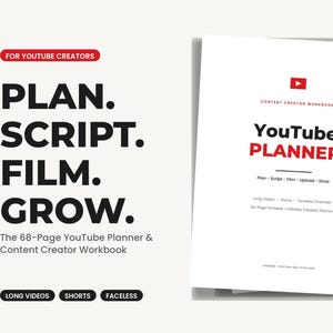 YouTube Planner | Faceless YouTube Workbook for Content Creators | Video + Shorts Planning Kit with Scripts, Checklists, Analytics