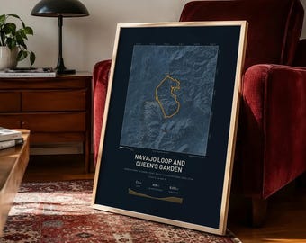 Mappa dei sentieri del Bryce Canyon, Navajo Loop e Queens Garden, Parco Nazionale del Bryce Canyon, Utah, stampa chiara e scura, regalo per escursionisti