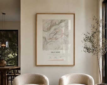 Mappa del sentiero Half Dome, Parco Nazionale di Yosemite, California, stampa topografica chiara e scura, 2 stili, regalo per escursionisti, download digitale