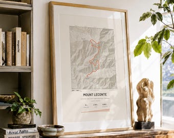 Mount LeConte Trail Map, Alum Cave Trail, Great Smoky Mountains Tennessee, Light and Dark Topographic Print, Hiking Gift, Digital Download