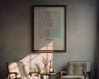 Mappa del sentiero Beehive, Parco Nazionale di Acadia, Maine, stampa topografica chiara e scura, 2 stili, regalo per escursionisti, download digitale