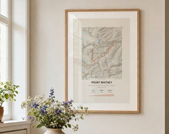 Mappa dei sentieri del Monte Whitney, Inyo National Forest, California, stampa topografica chiara e scura (14er), regalo per escursionisti, download digitale