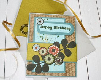 HAPPY BIRTHDAY Birthday Card with Matching Handmade Envelope