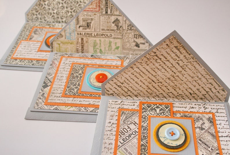 Blank Inside Orange and Grey BUTTON /& CIRCLE SET Handmade Cards